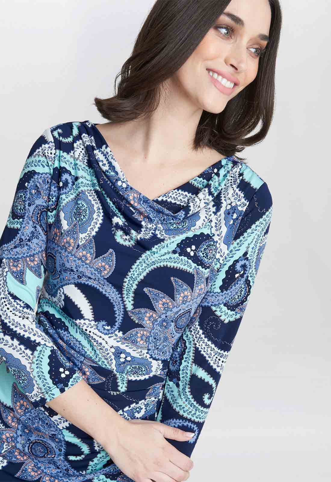 Gina Bacconi Blue Alyssa Printed Jersey Cowl Neck Dress - Image 2