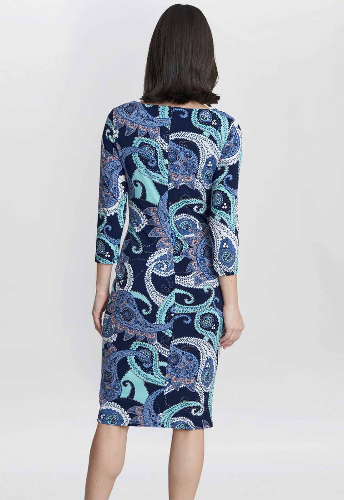 Gina Bacconi Blue Alyssa Printed Jersey Cowl Neck Dress - Image 3