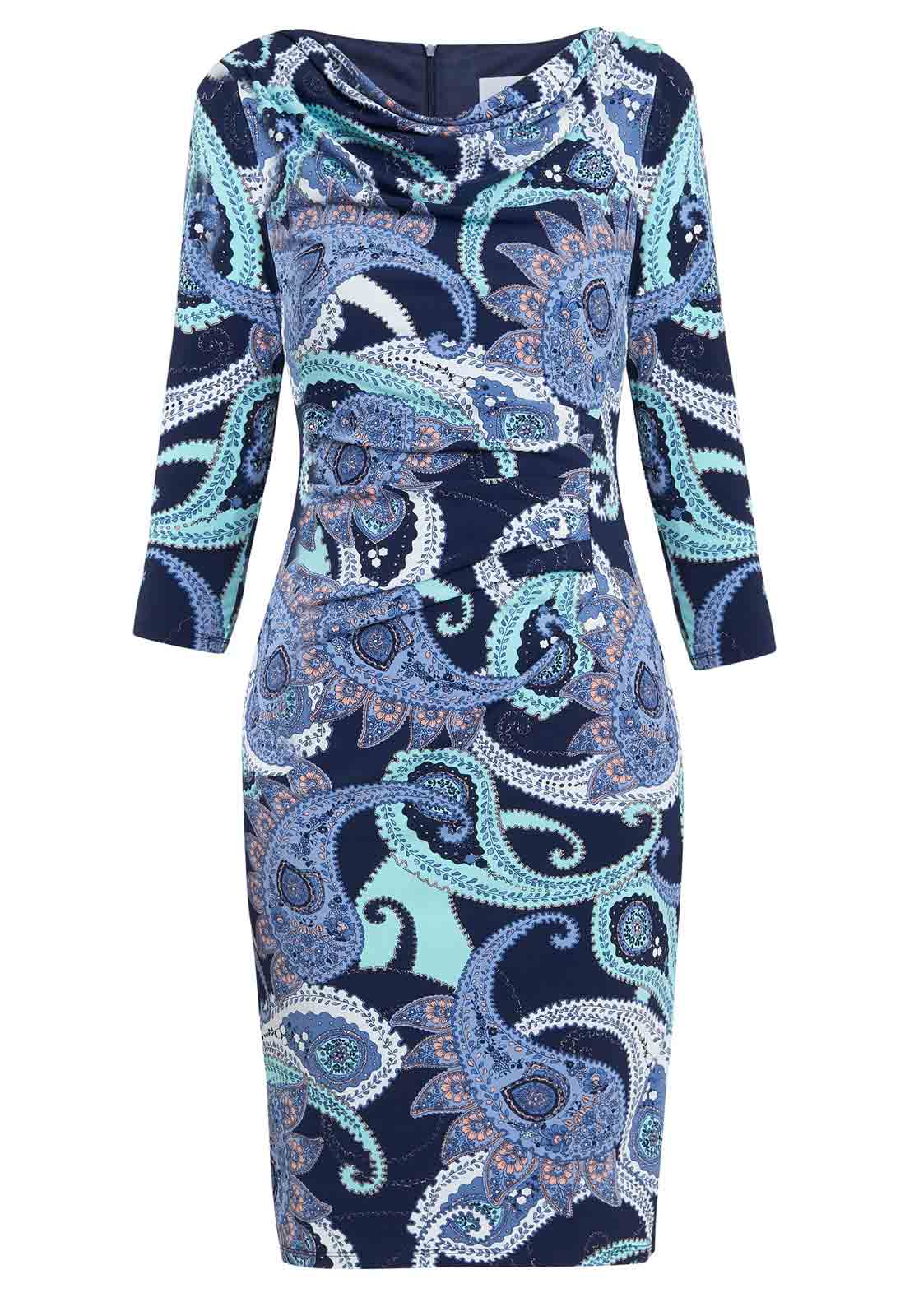 Gina Bacconi Blue Alyssa Printed Jersey Cowl Neck Dress - Image 5