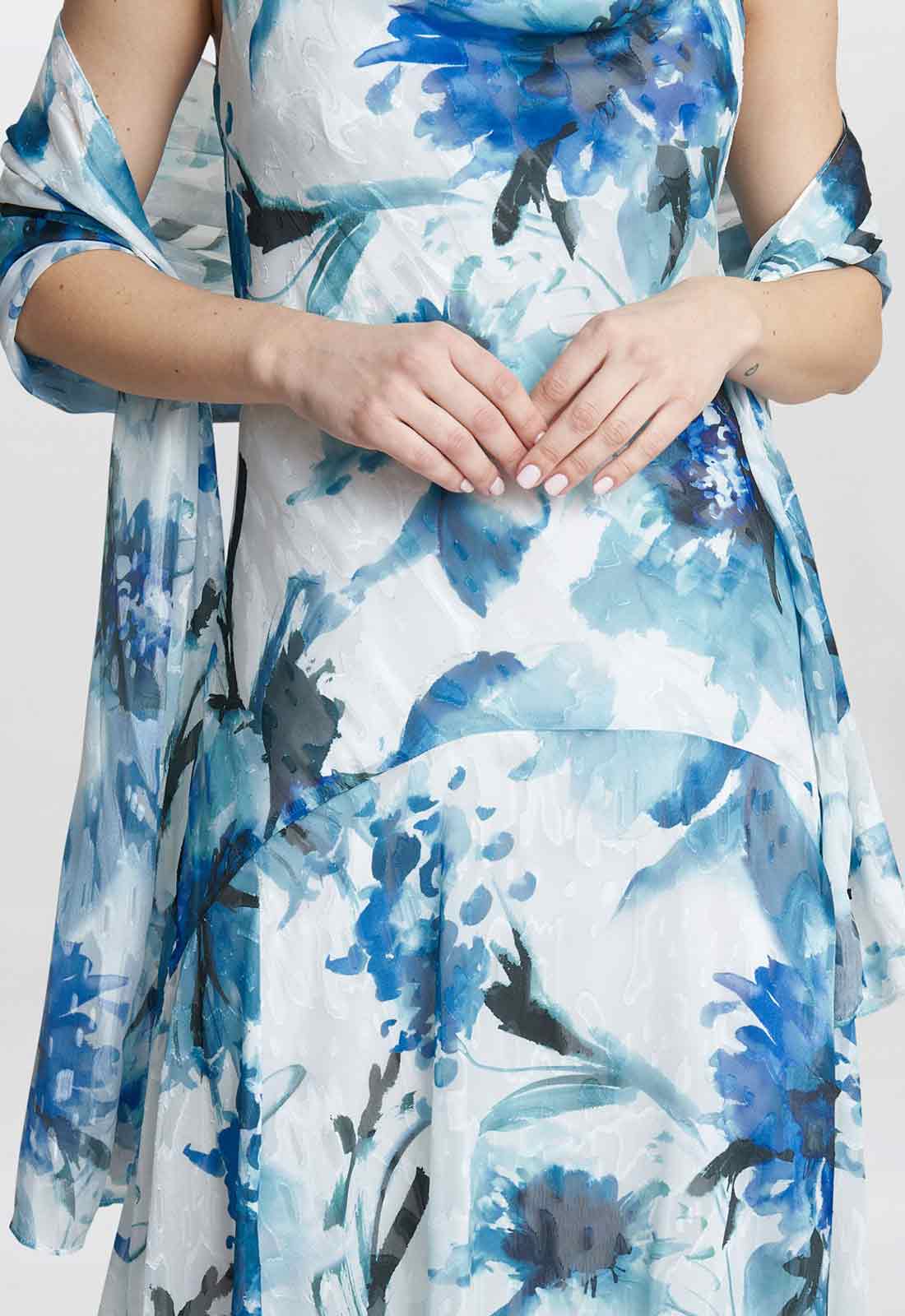 Gina Bacconi Blue Angelica Printed Dress And Shawl - Image 5