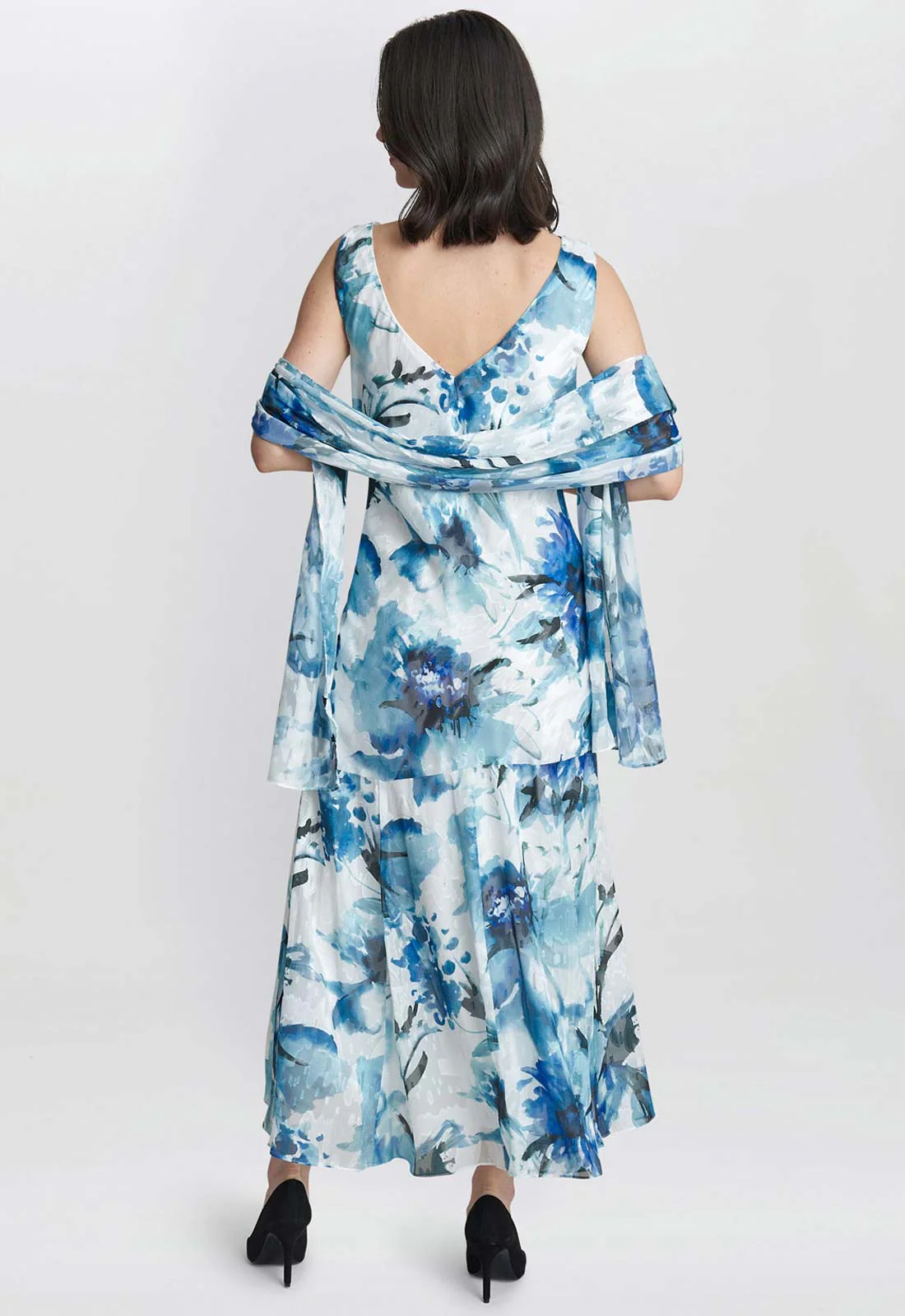 Gina Bacconi Blue Angelica Printed Dress And Shawl - Image 6
