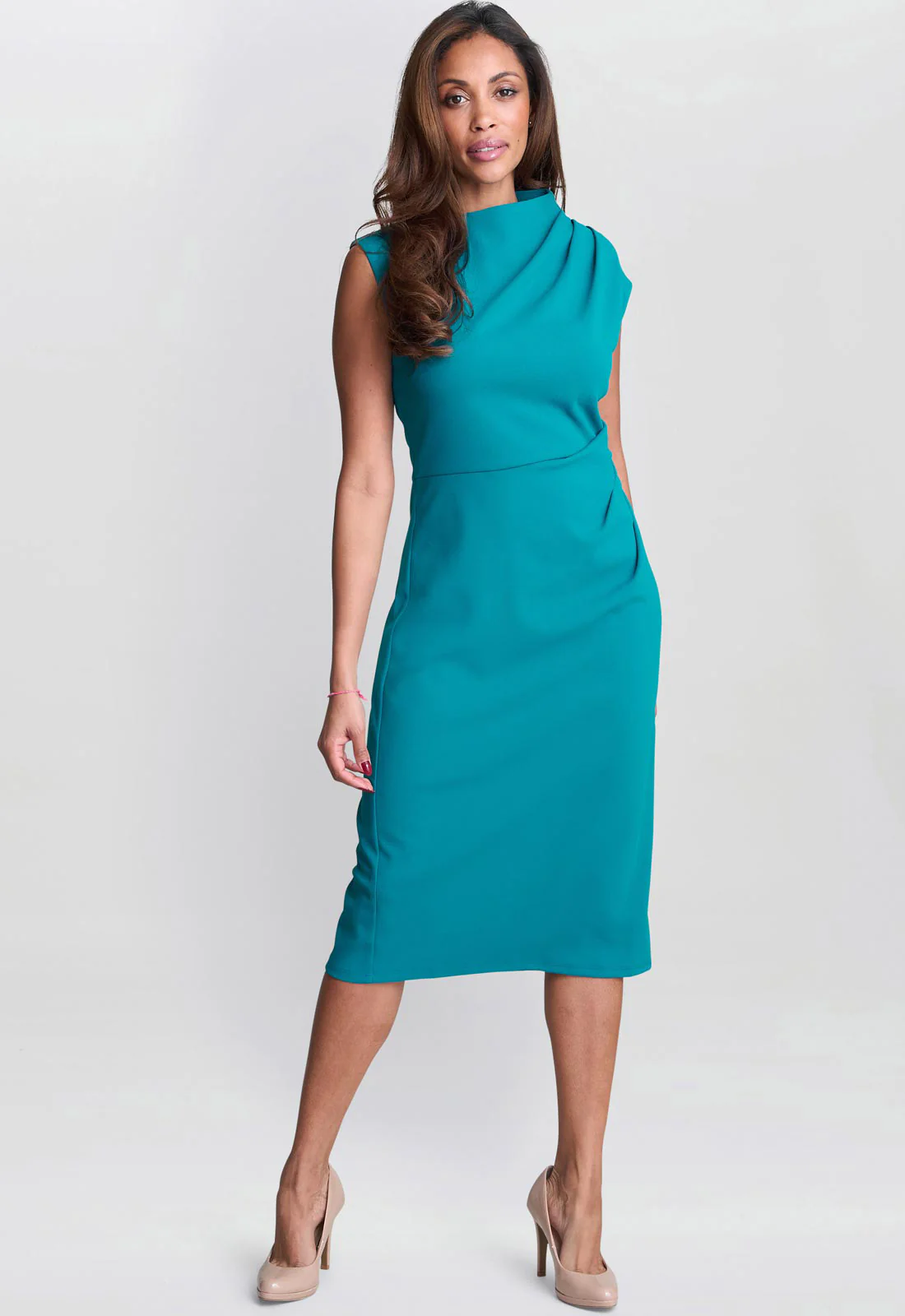 Gina Bacconi Aqua Margaret Sleek Midi Dress - Image 3