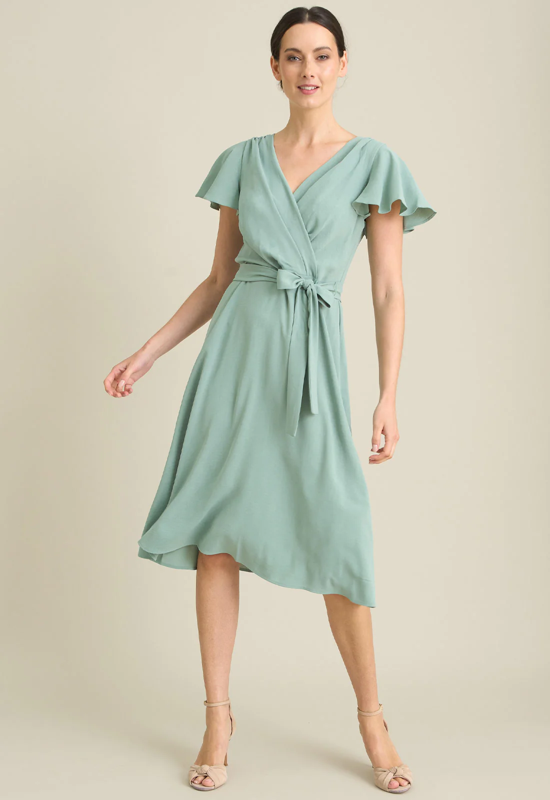Gina Bacconi AQUA Peppa Tie Waist V Neck Faux Wrap Dress
