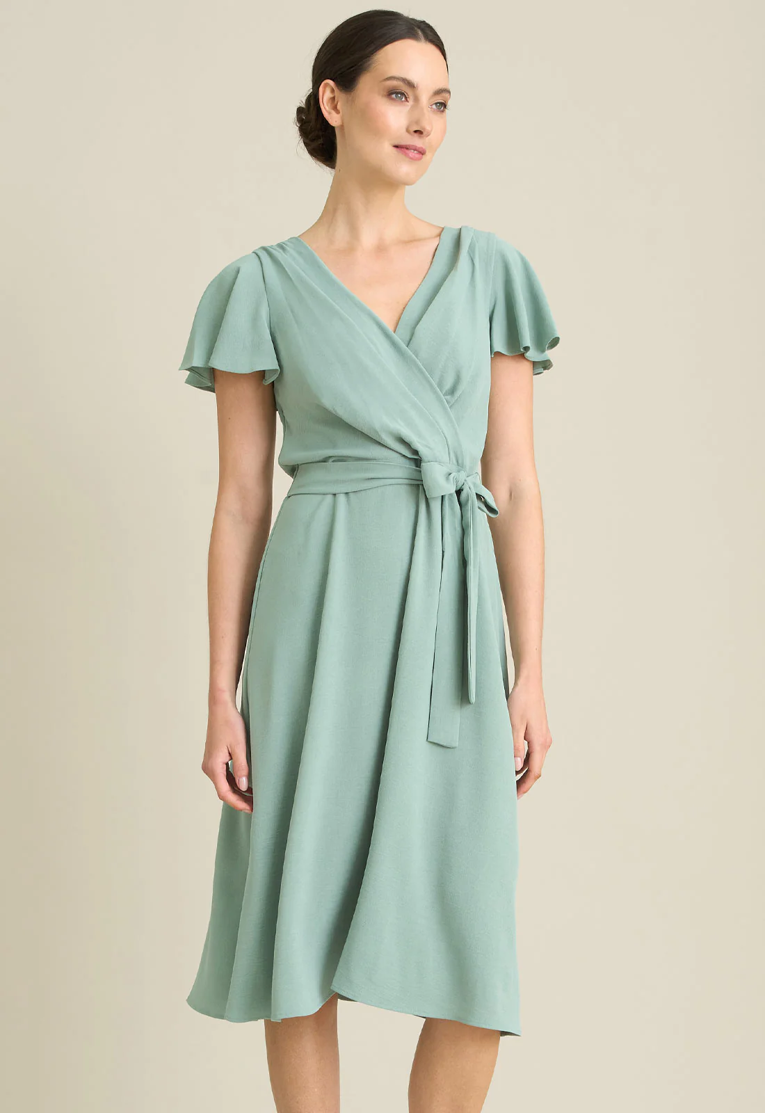 Gina Bacconi AQUA Peppa Tie Waist V Neck Faux Wrap Dress - Image 3