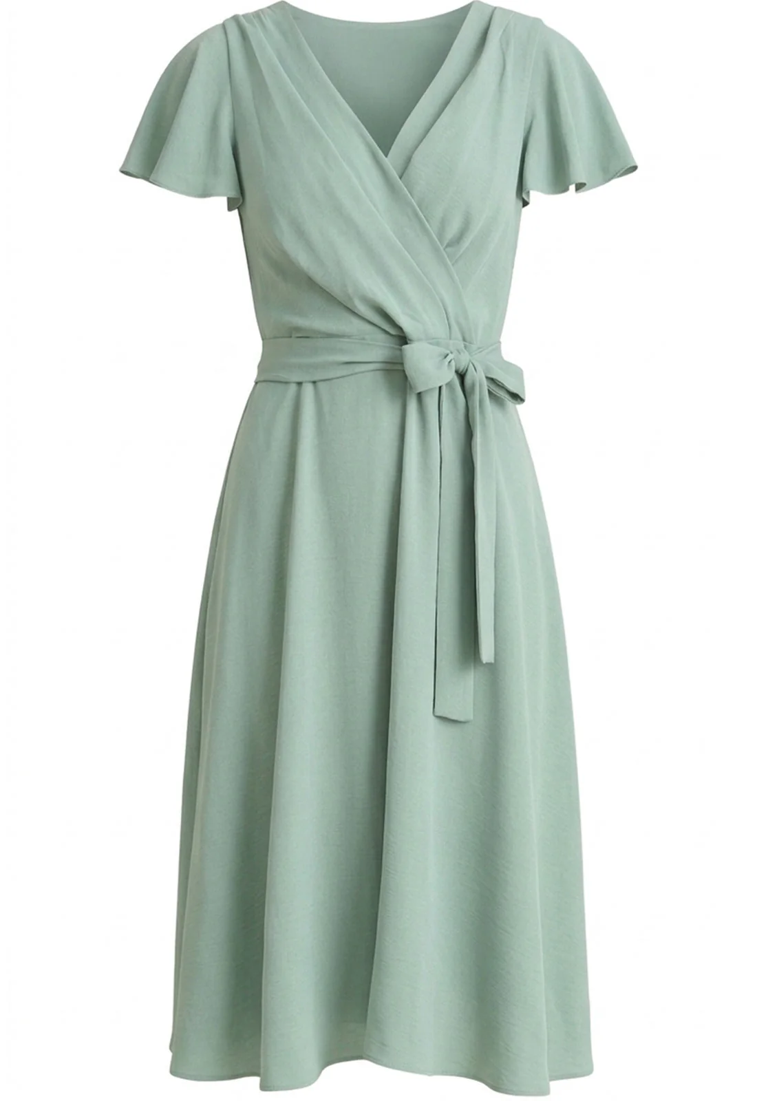 Gina Bacconi AQUA Peppa Tie Waist V Neck Faux Wrap Dress - Image 4