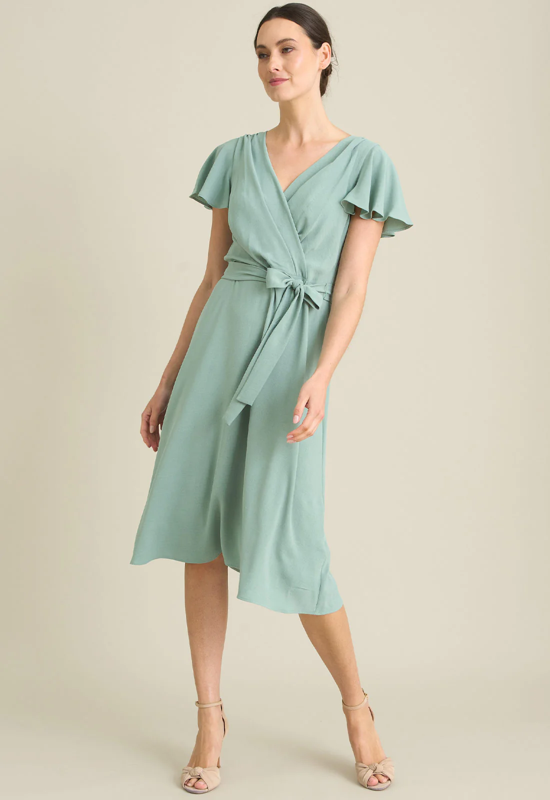 Gina Bacconi AQUA Peppa Tie Waist V Neck Faux Wrap Dress - Image 6