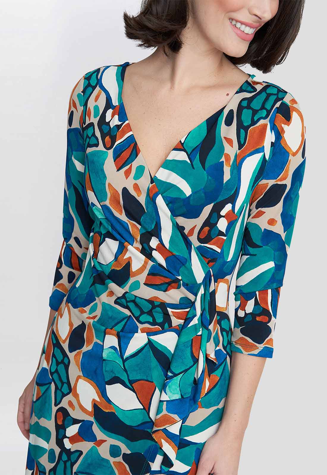 Gina Bacconi Turquoise Beatrix Printed Jersey Ruffle Dress - Image 2