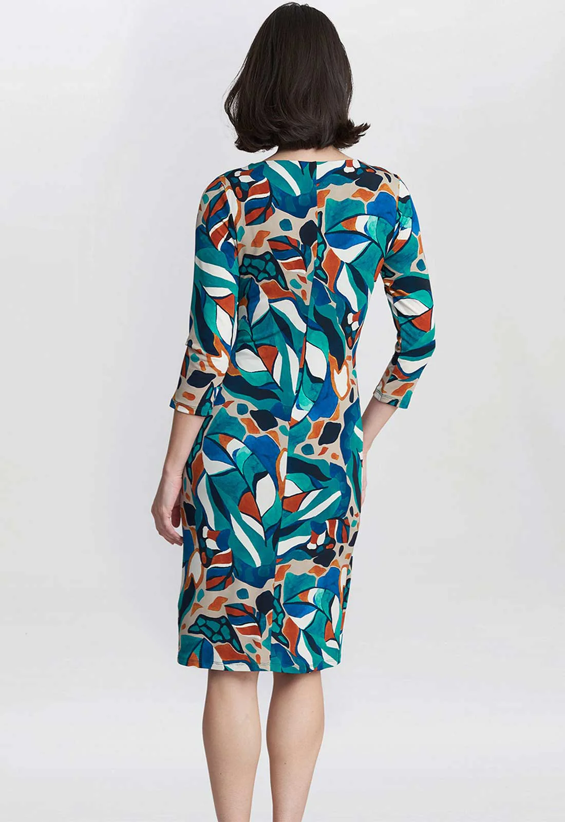 Gina Bacconi Turquoise Beatrix Printed Jersey Ruffle Dress - Image 3