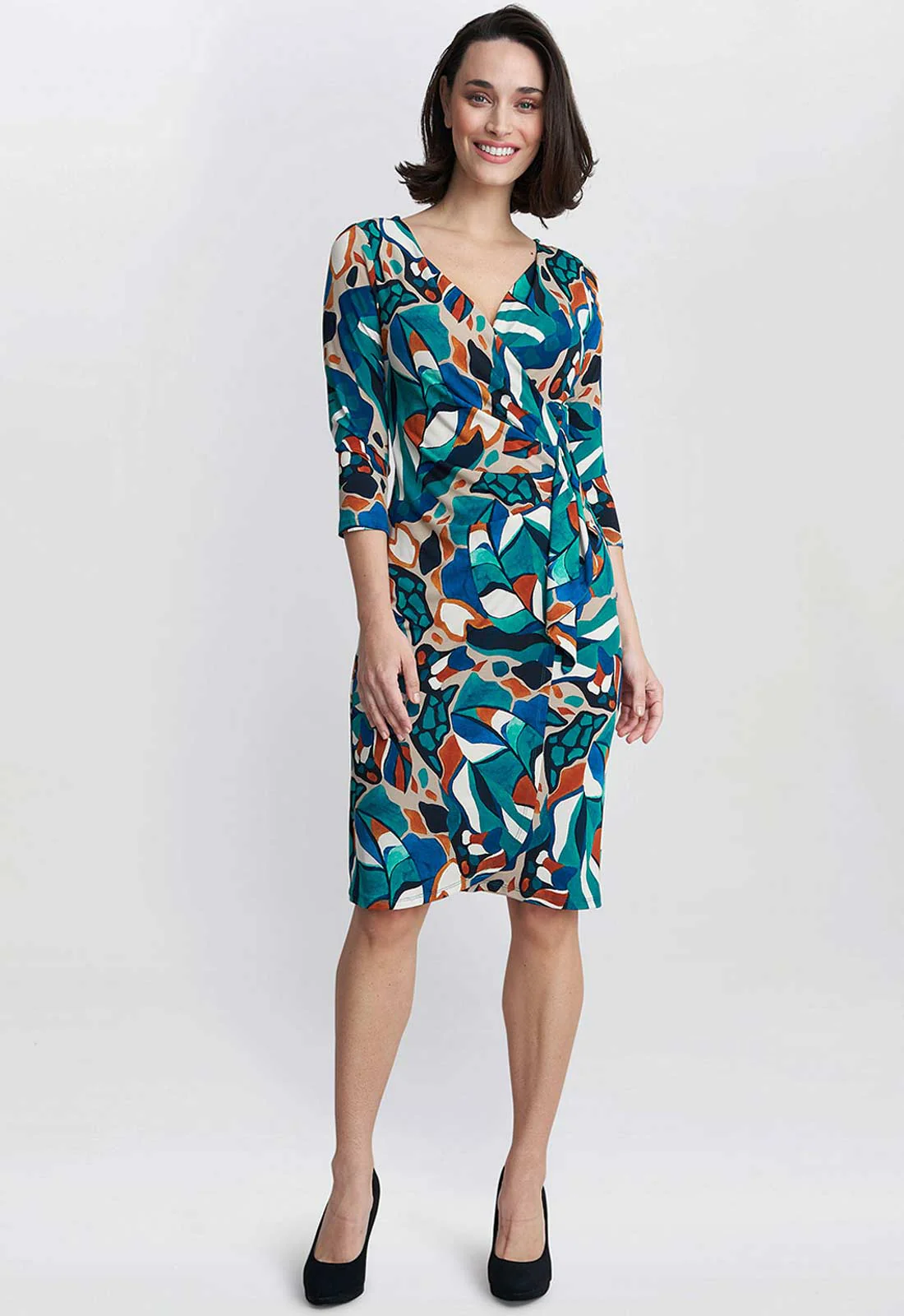 Gina Bacconi Turquoise Beatrix Printed Jersey Ruffle Dress - Image 4