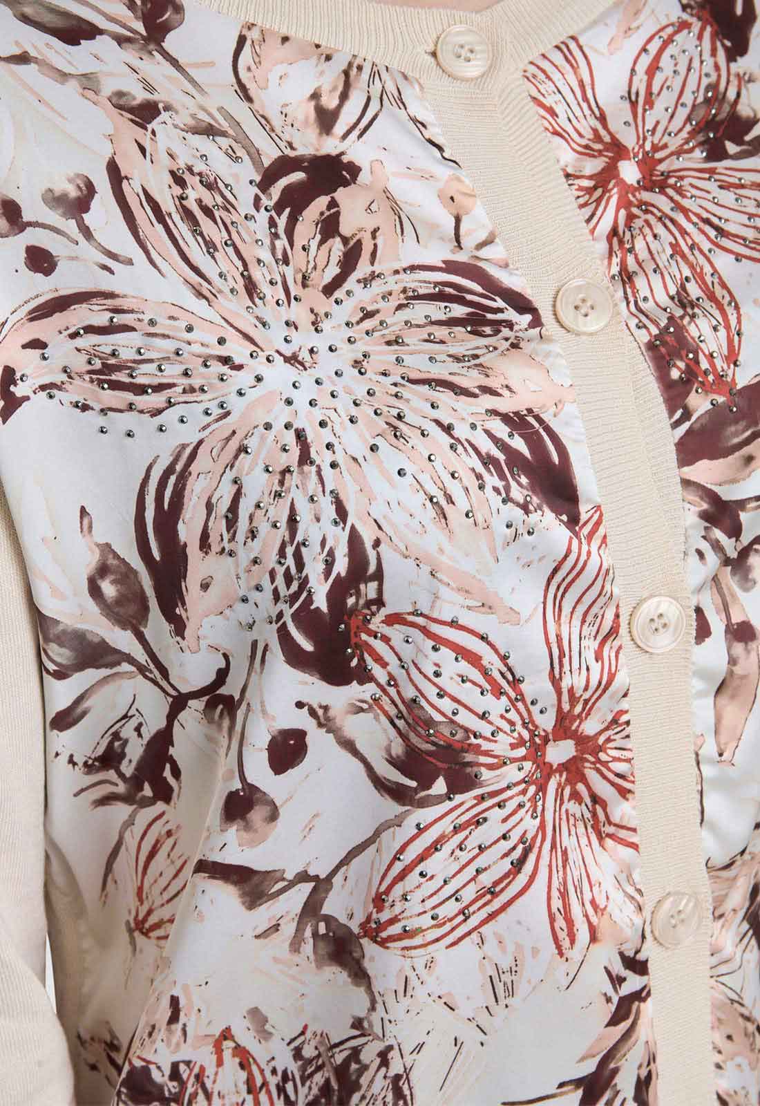 Gina Bacconi Beige Vilma Floral Satin Front Cardigan - Image 3