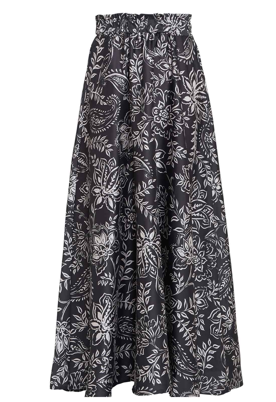Gina Bacconi Black and White Dakota Satin Elastic Waist Skirt - Image 4
