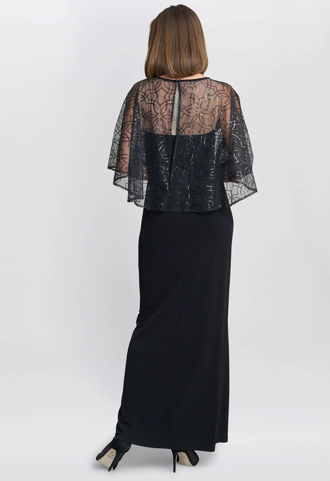 Gina Bacconi Black Anoushka Maxi Dress With Sheer Beaded Cape - Image 2