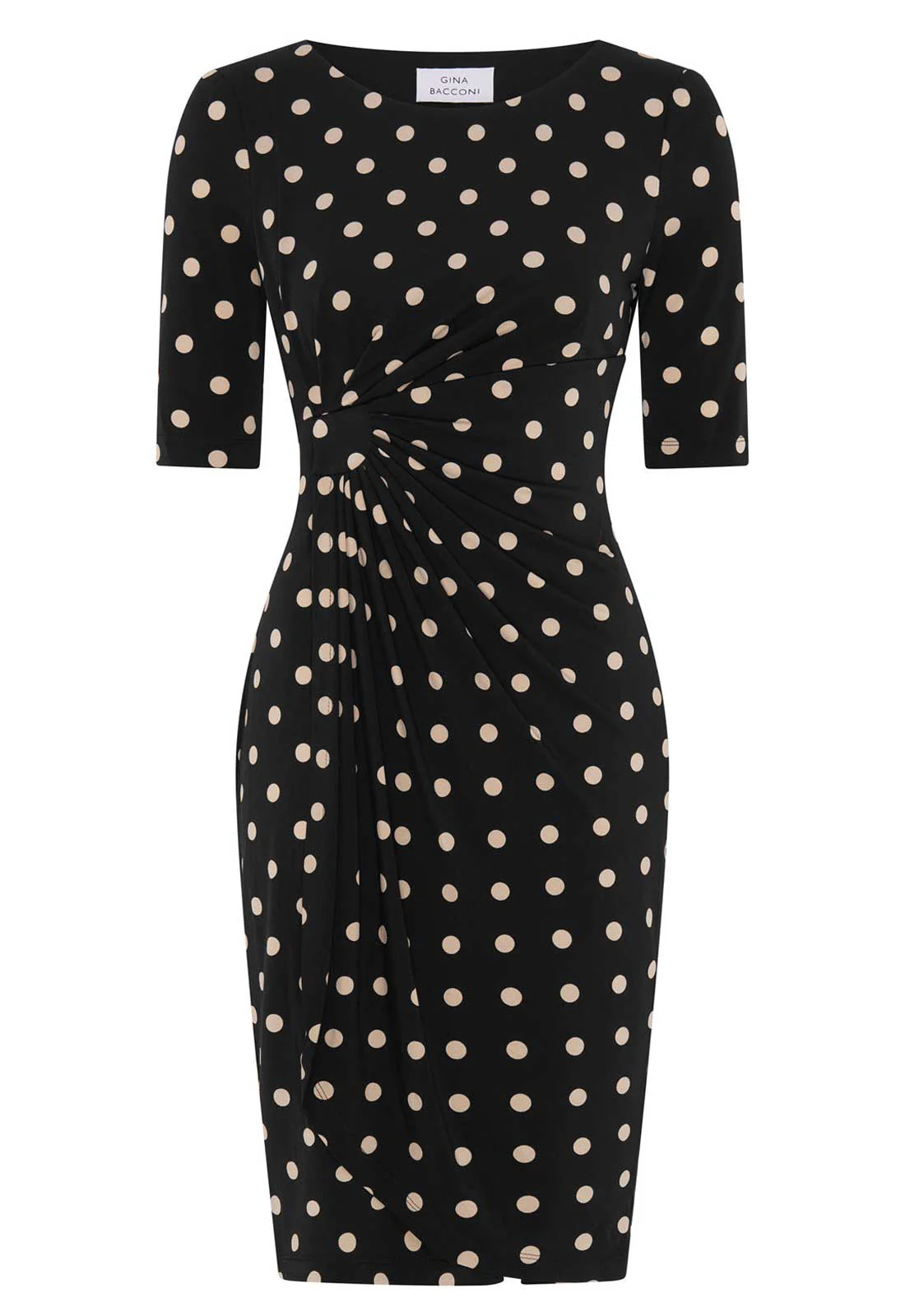 Gina Bacconi BLACK / BEIGE Harper Jersey Wrap Dress - Image 4