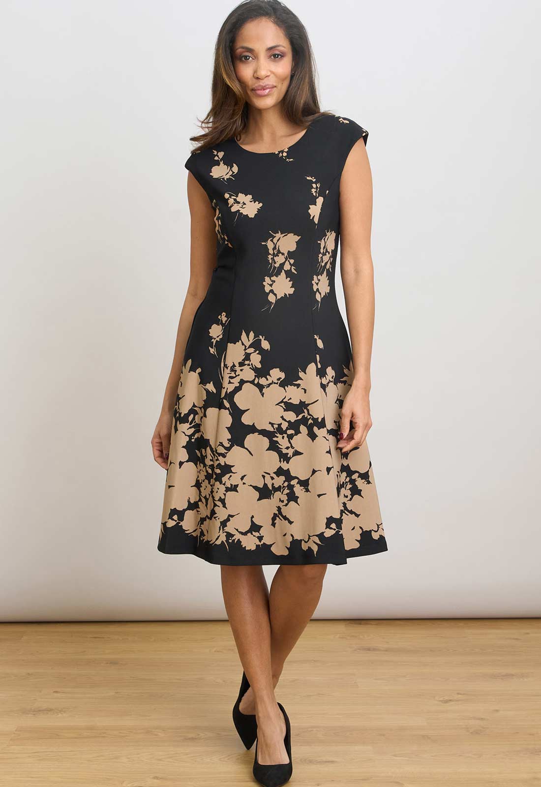 Gina Bacconi BLACK / BEIGE Holli Floral Print Dress - Image 3