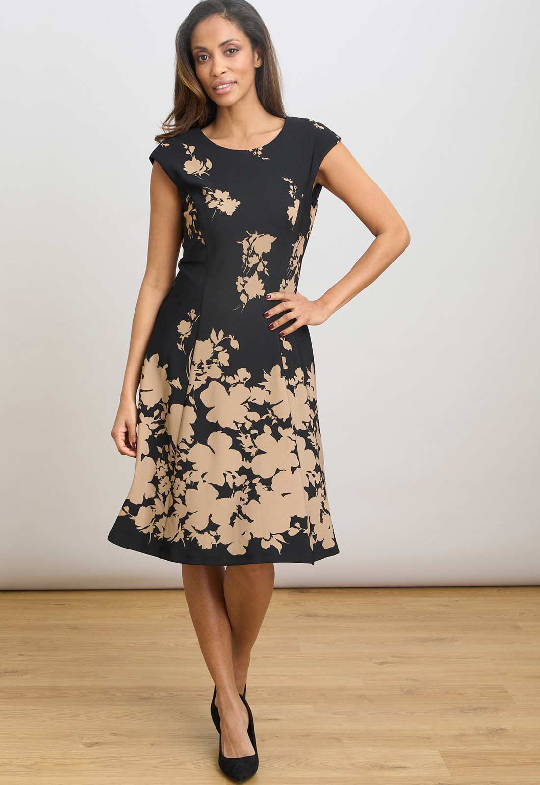 Gina Bacconi BLACK / BEIGE Holli Floral Print Dress - Image 5