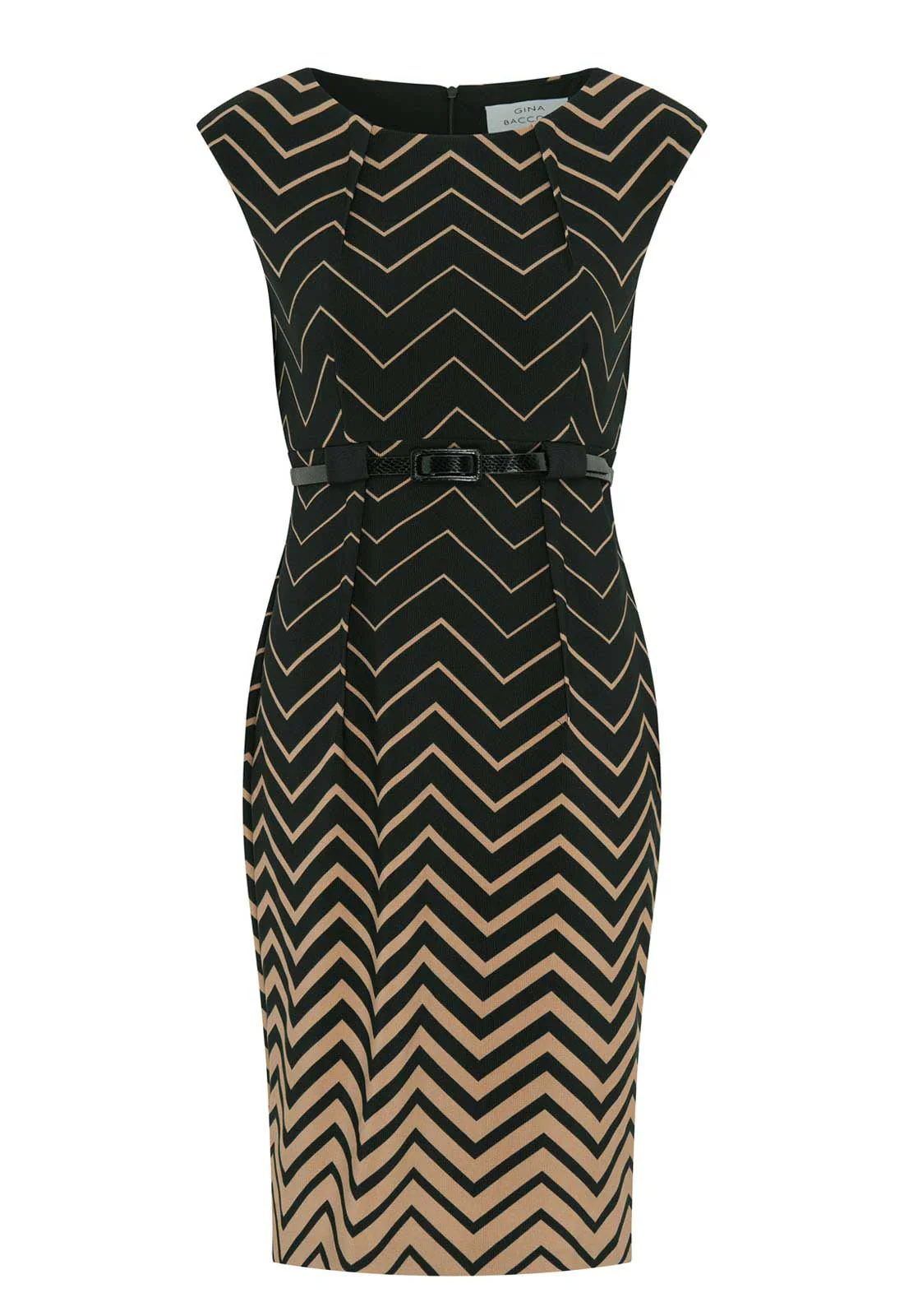 Gina Bacconi Black / Beige Sofie Print Dress With Belt - Image 2