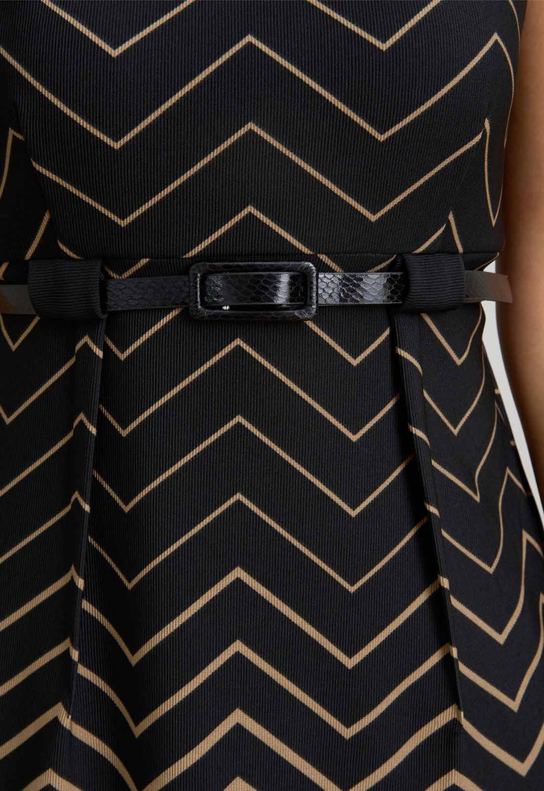 Gina Bacconi Black / Beige Sofie Print Dress With Belt - Image 5