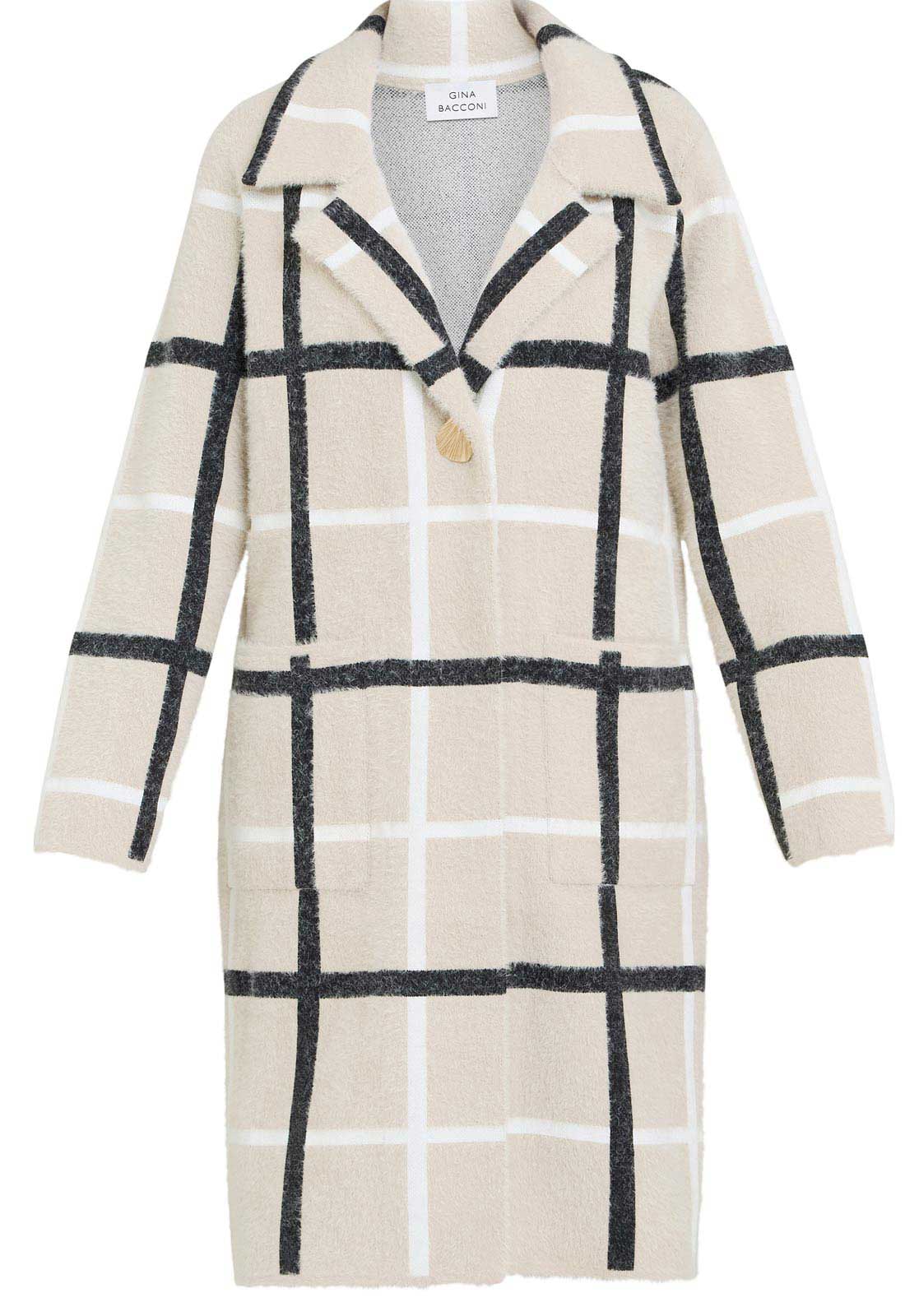 Gina Bacconi Black / Beige Winslet Checked Coat - Image 2