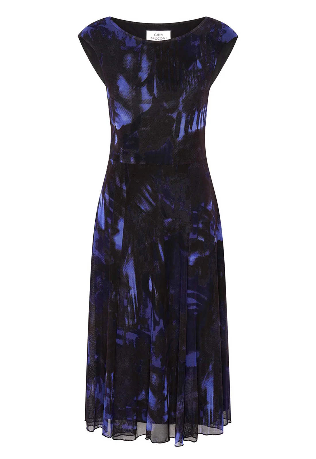 Gina Bacconi Black / Blue Winnie Pleated Midi Dress - Image 4
