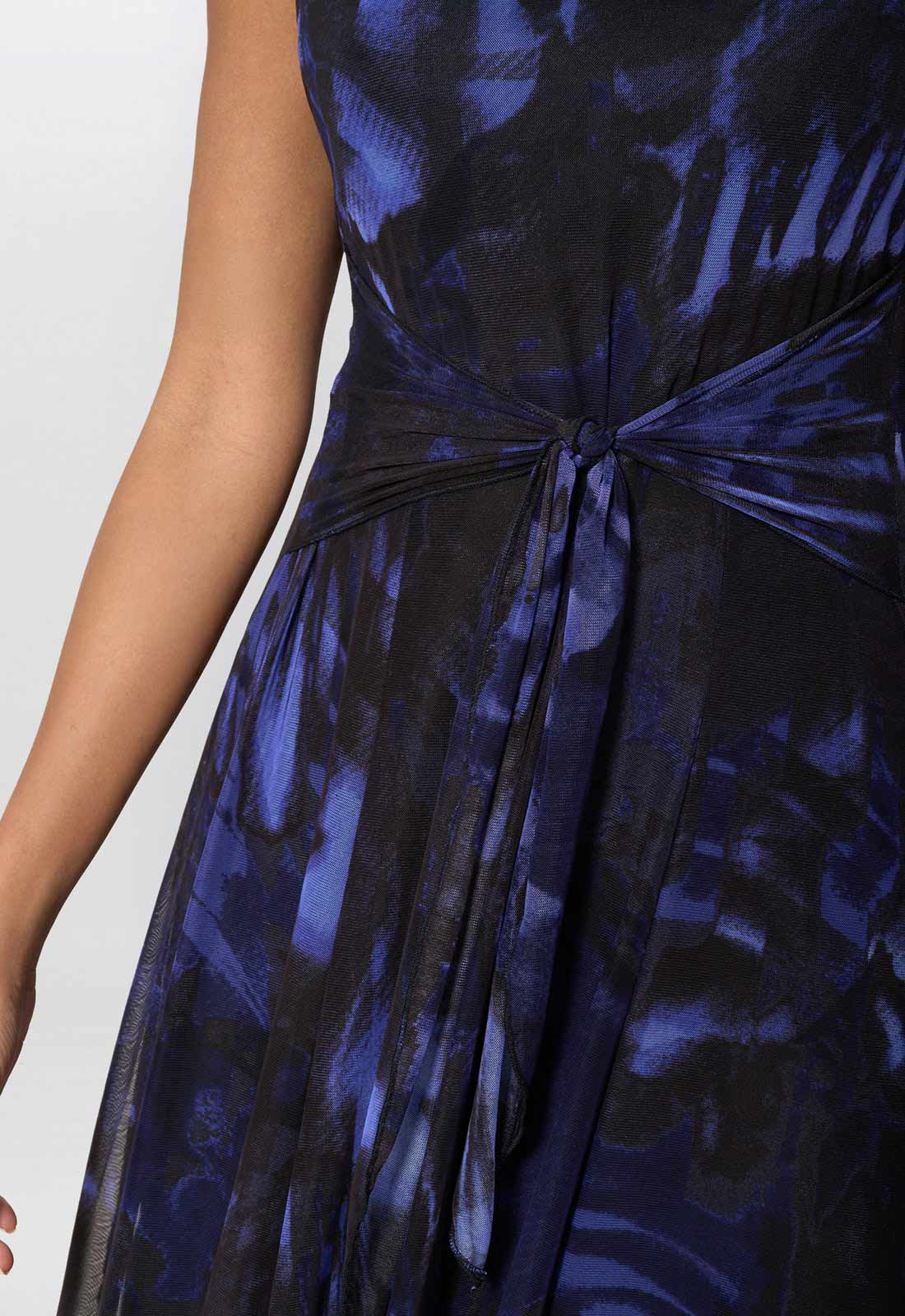 Gina Bacconi Black / Blue Winnie Pleated Midi Dress - Image 6