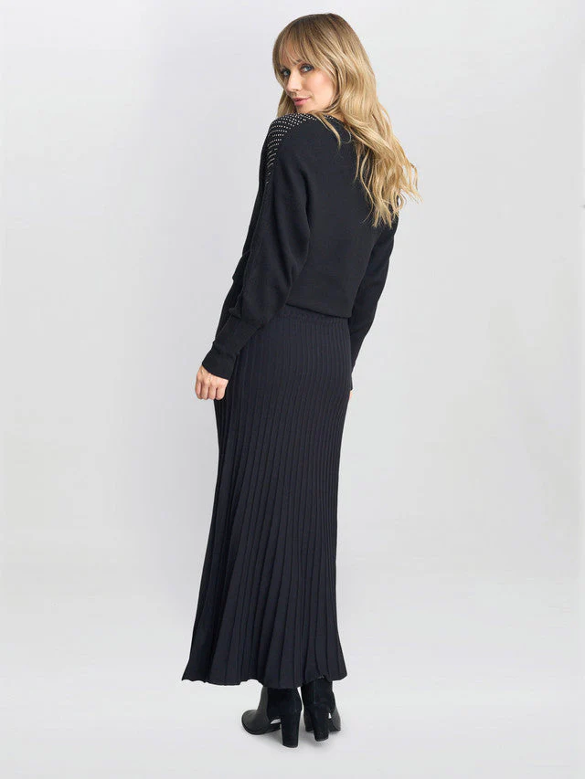 Gina Bacconi Black Celestina Long Pleated Knit Skirt - Image 3