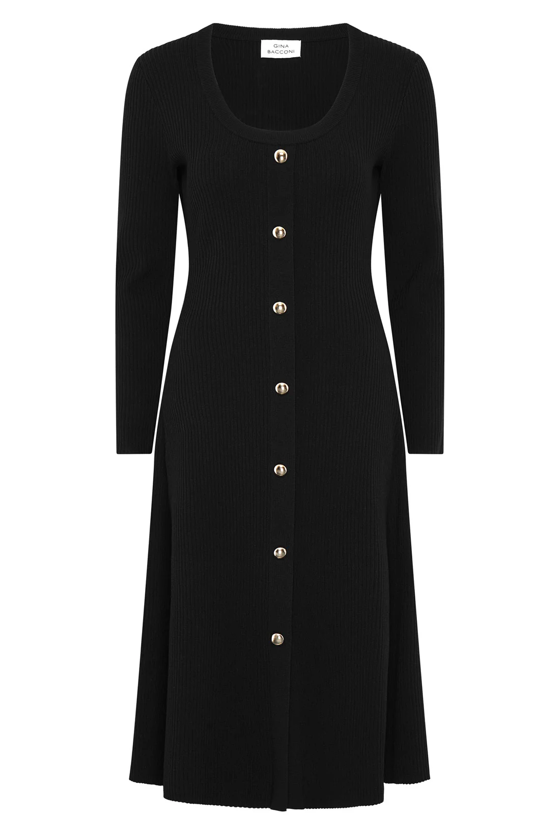 Gina Bacconi Black Cher Button Front Knit Midi Dress - Image 5