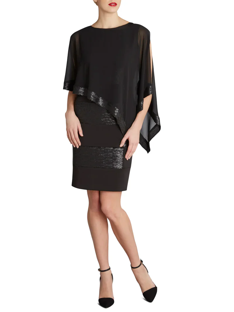 Gina Bacconi Black Chiffon Cape with Sequin Edge - Image 5