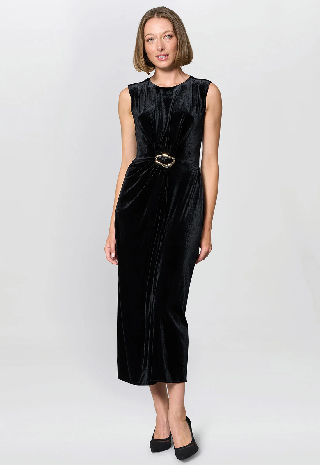 Gina Bacconi Black Claudine Velvet Midi Dress - Image 4