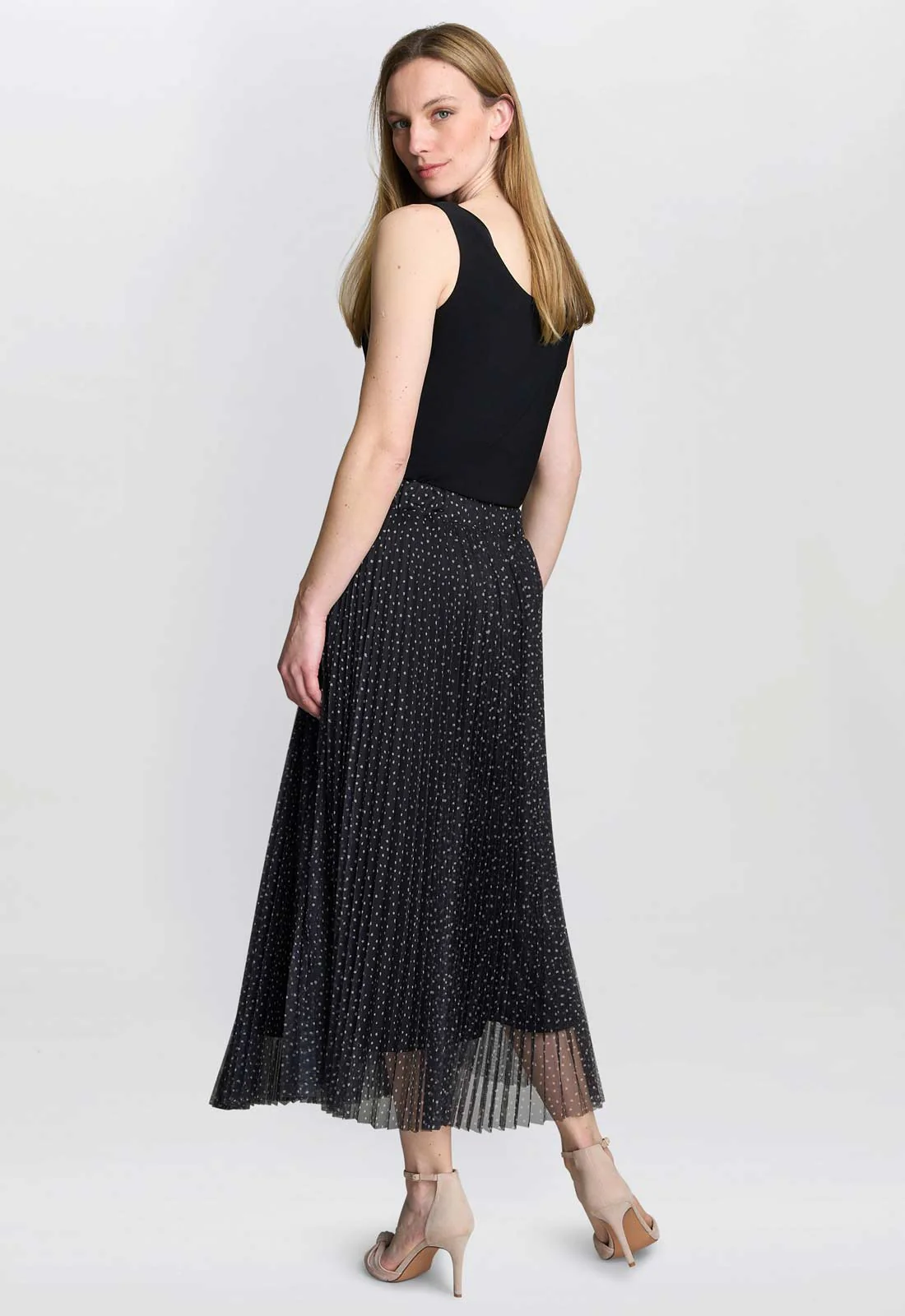 Gina Bacconi Black / Cream Roslynn Pleated Mesh Skirt - Image 3