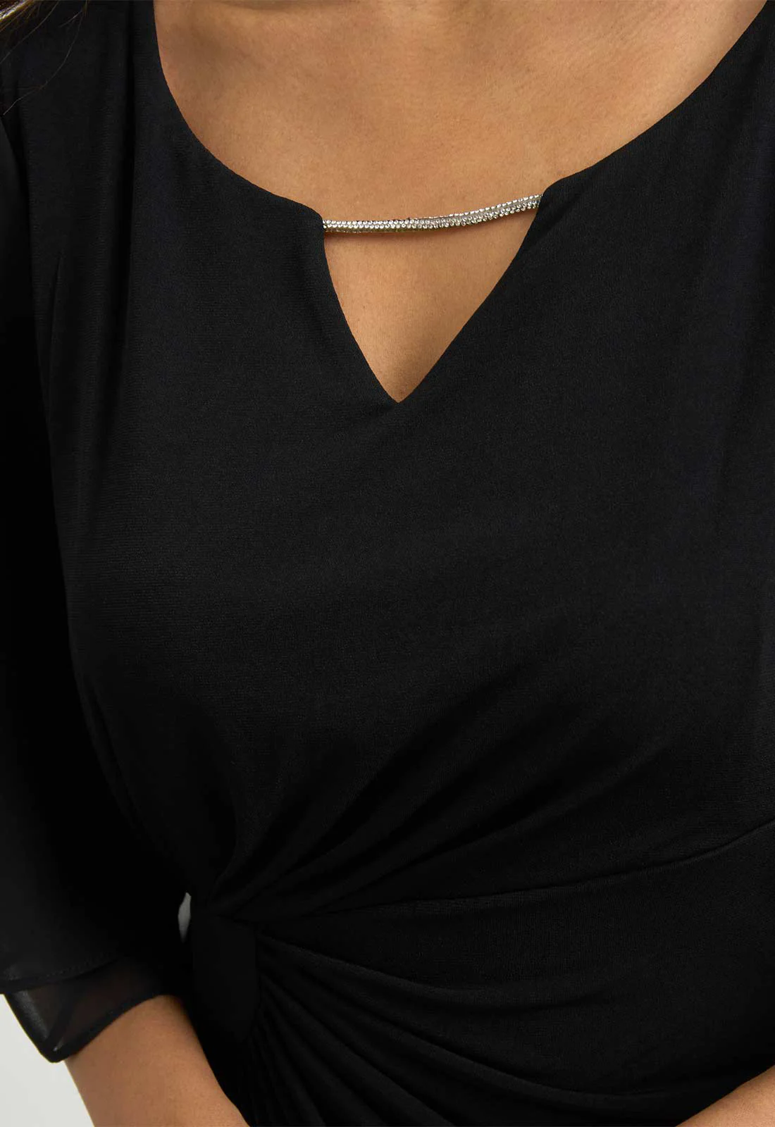 Gina Bacconi BLACK Diamante Trim Dress With Chiffon Sleeves - Image 2