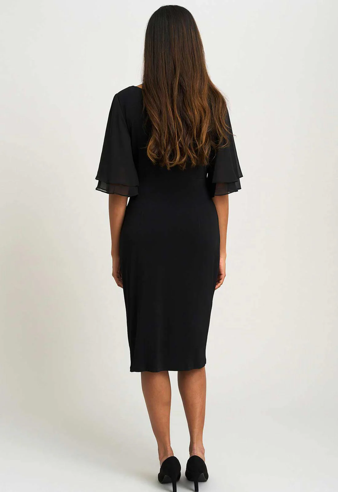 Gina Bacconi BLACK Diamante Trim Dress With Chiffon Sleeves - Image 4