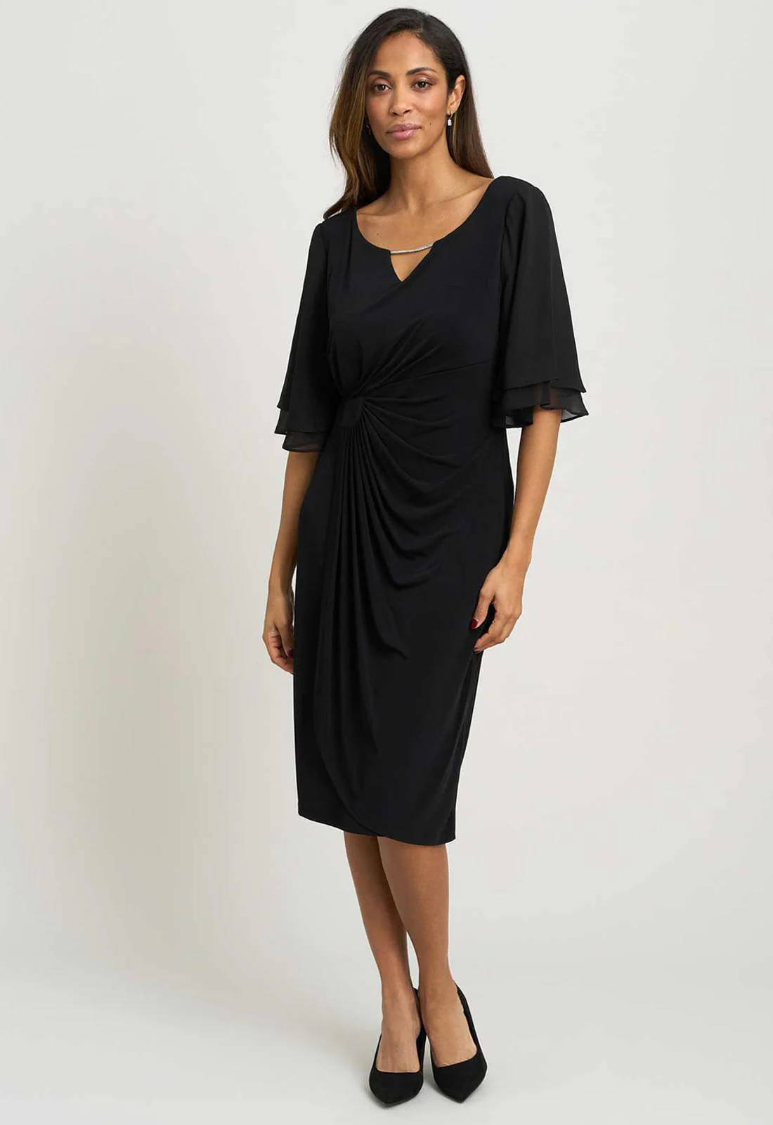 Gina Bacconi BLACK Diamante Trim Dress With Chiffon Sleeves - Image 5