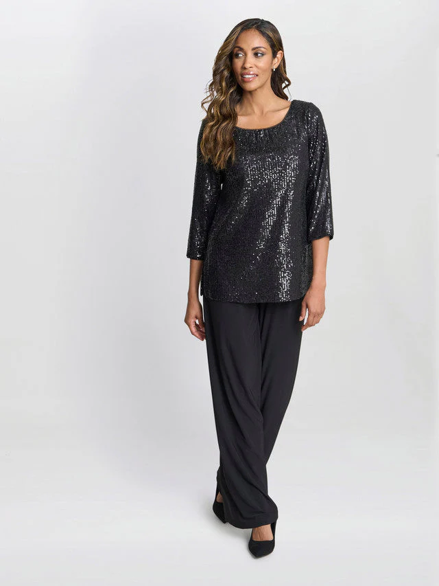 Gina Bacconi Black Flora Sequin Tunic Blouse - Image 2