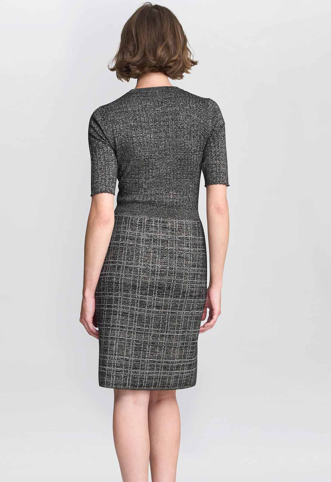 Gina Bacconi Black / Gold Antonella Button Detail Knit Dress - Image 4
