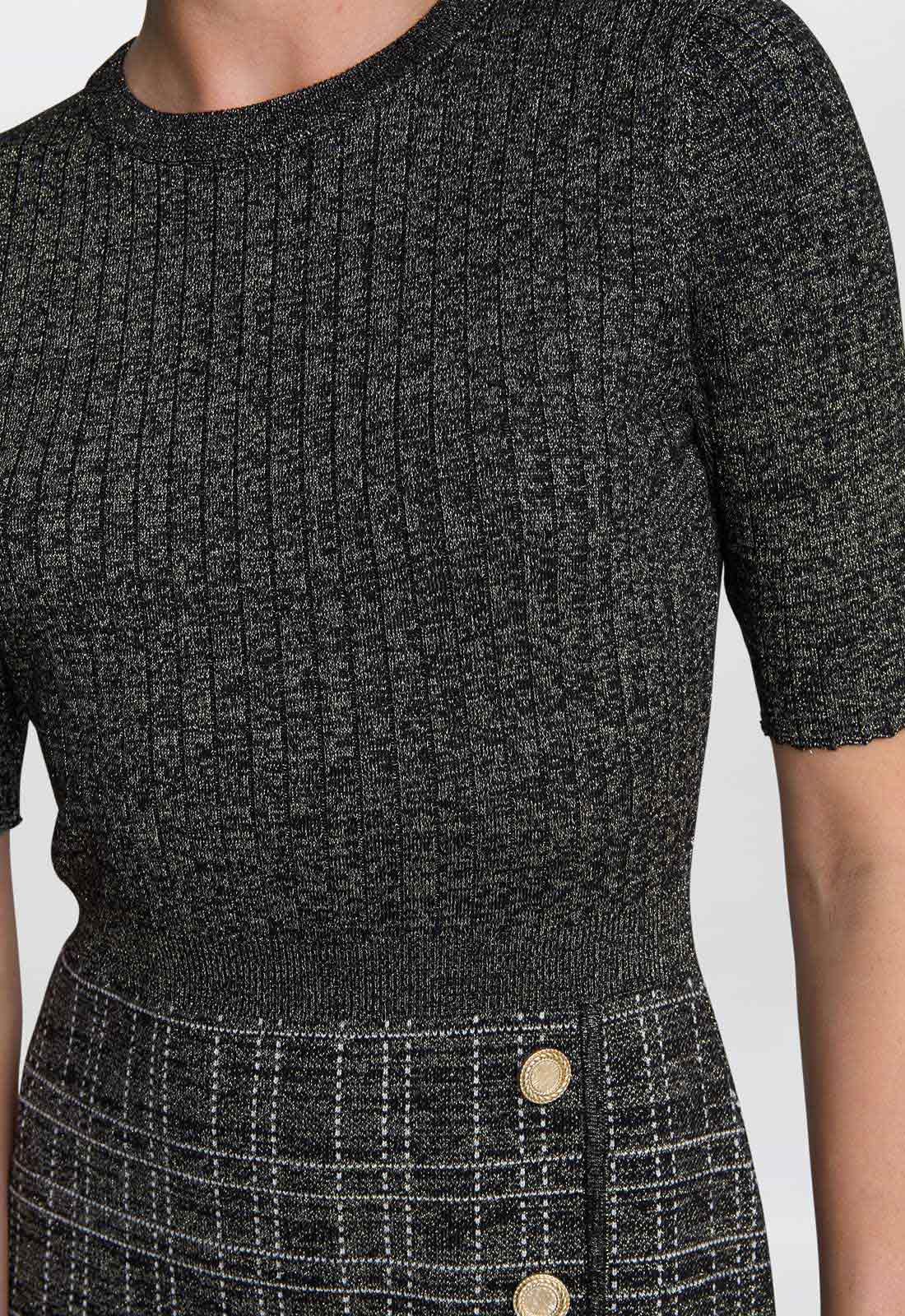 Gina Bacconi Black / Gold Antonella Button Detail Knit Dress - Image 6