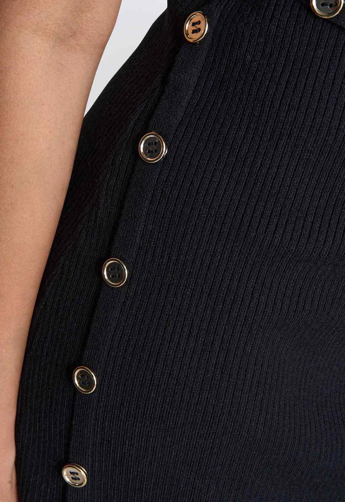 Gina Bacconi Black / Gold Vickie Button Detail Knit Dress - Image 5