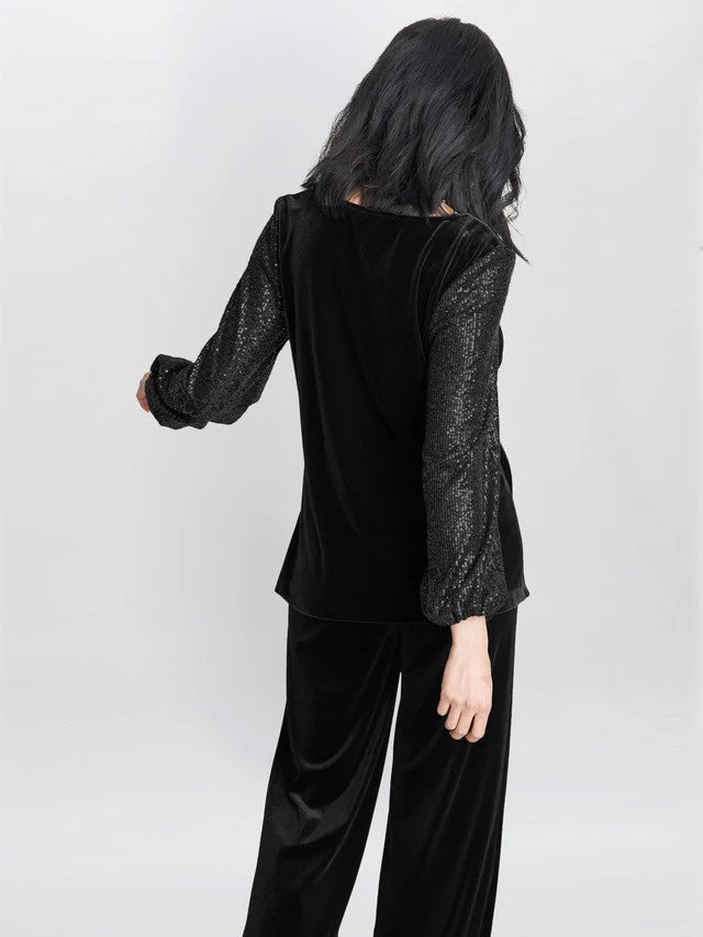 Gina Bacconi Black Ines Velvet Blouse With Sequin Bubble Sleeves - Image 4