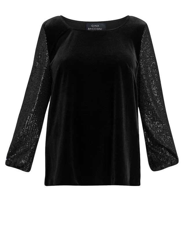 Gina Bacconi Black Ines Velvet Blouse With Sequin Bubble Sleeves - Image 5