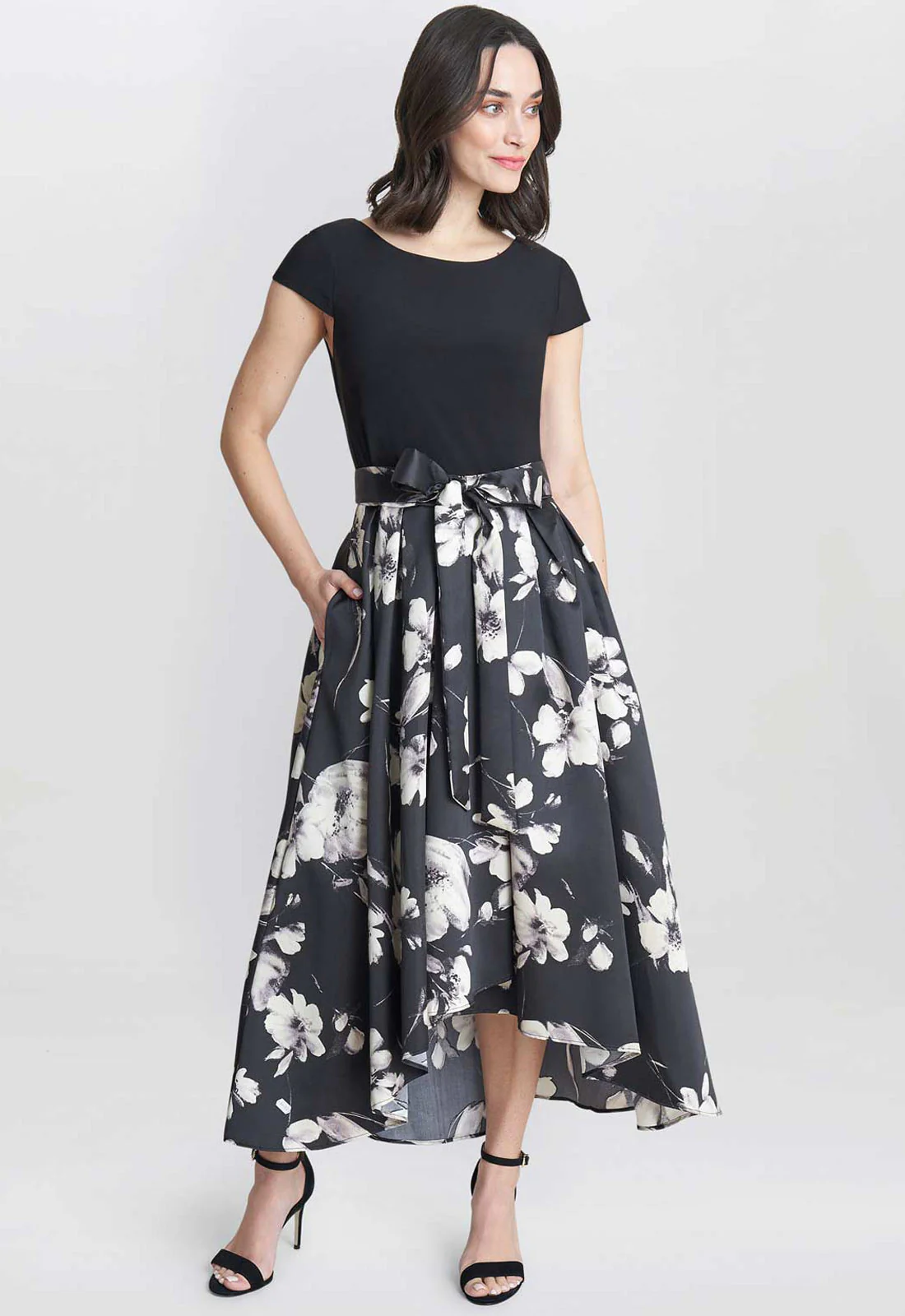 Gina Bacconi Black and Ivory Colleen Jersey  And Jacquard Printed Dress - Image 4