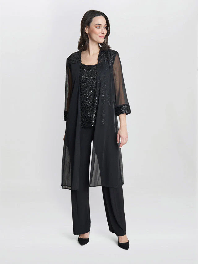 Gina Bacconi Black Jessica Three Piece Sequin Jersey Trouser Suit - Image 3