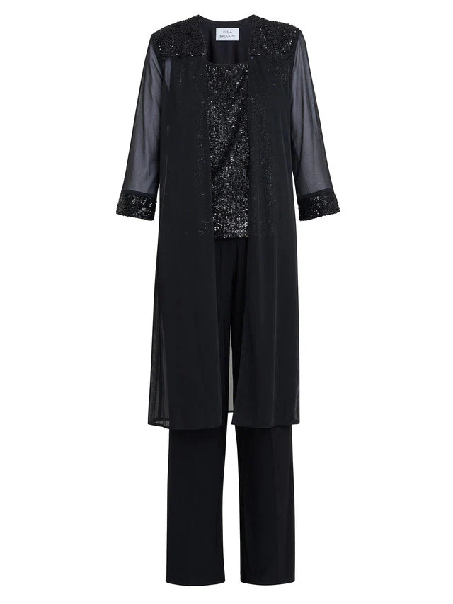 Gina Bacconi Black Jessica Three Piece Sequin Jersey Trouser Suit - Image 6