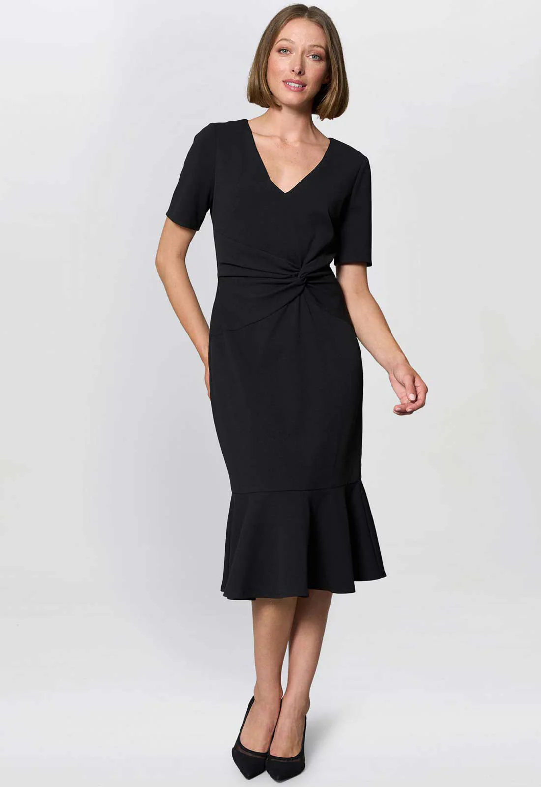 Gina Bacconi BLACK Kiara V Neck Twist Midi Dress - Image 3