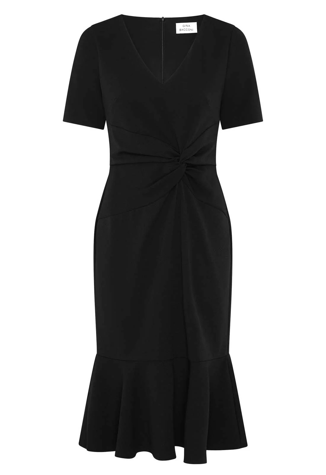 Gina Bacconi BLACK Kiara V Neck Twist Midi Dress - Image 4