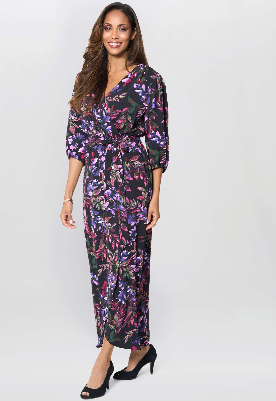 Gina Bacconi Black / Multi Aga Floral Print Dress - Image 3