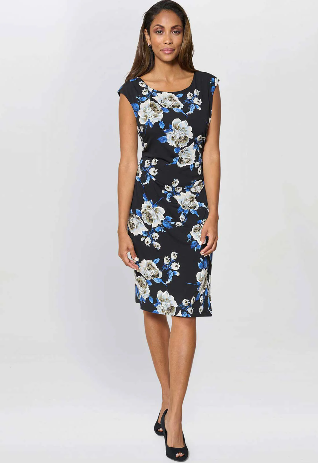 Gina Bacconi BLACK / MULTI Cybil Floral Print Sleeveless Dress - Image 3