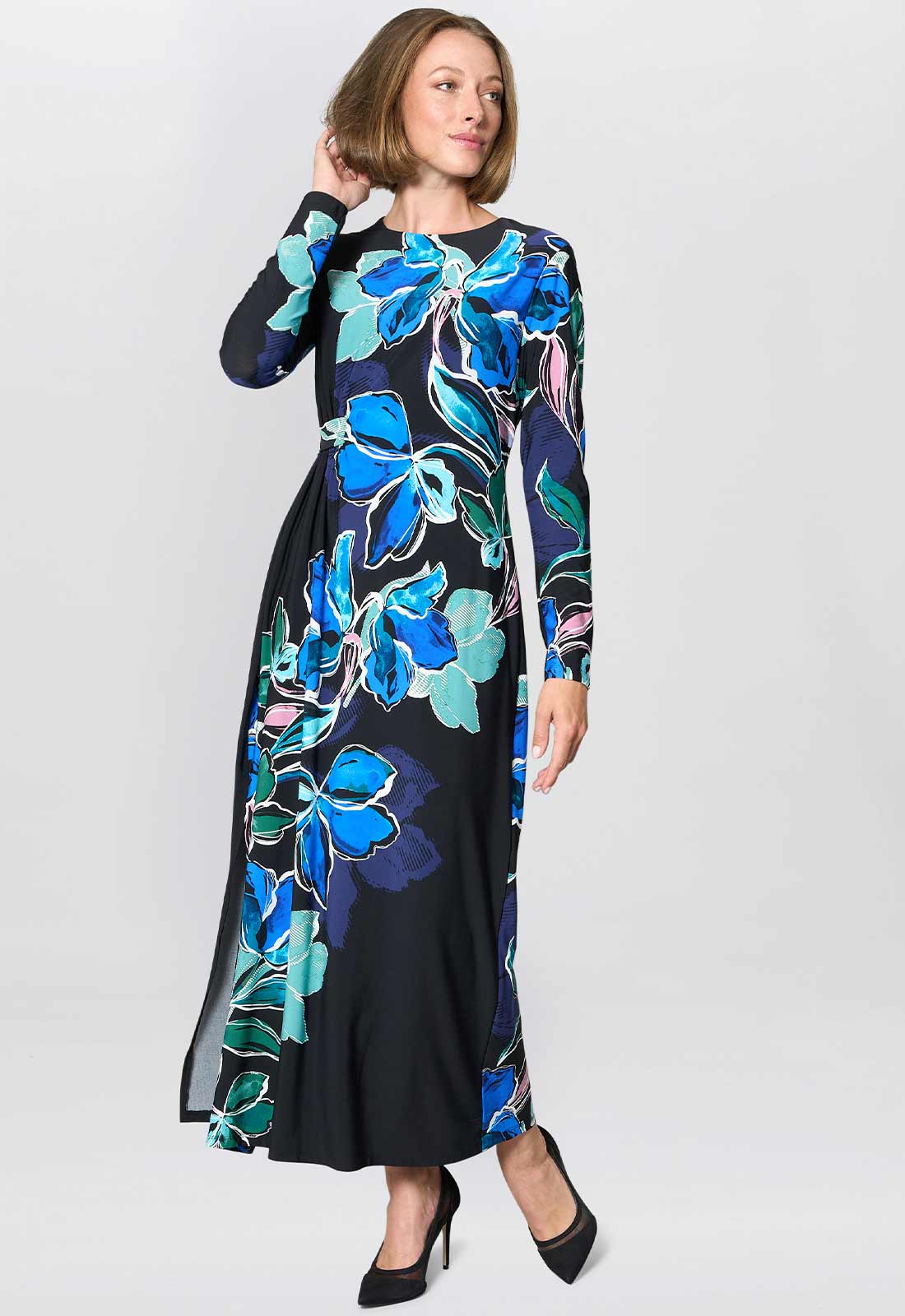 Gina Bacconi Black / Multi Eli Floral Print Maxi Dress - Image 8