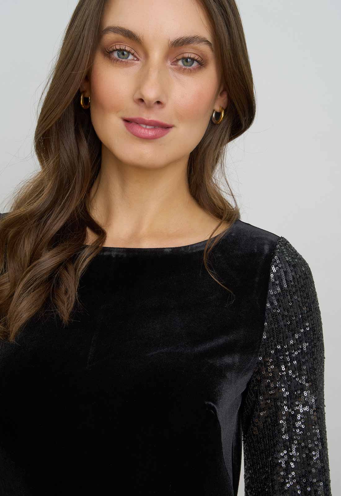 Gina Bacconi Black Pauline Velvet Maxi Dress With Sequin Sleeves - Image 3