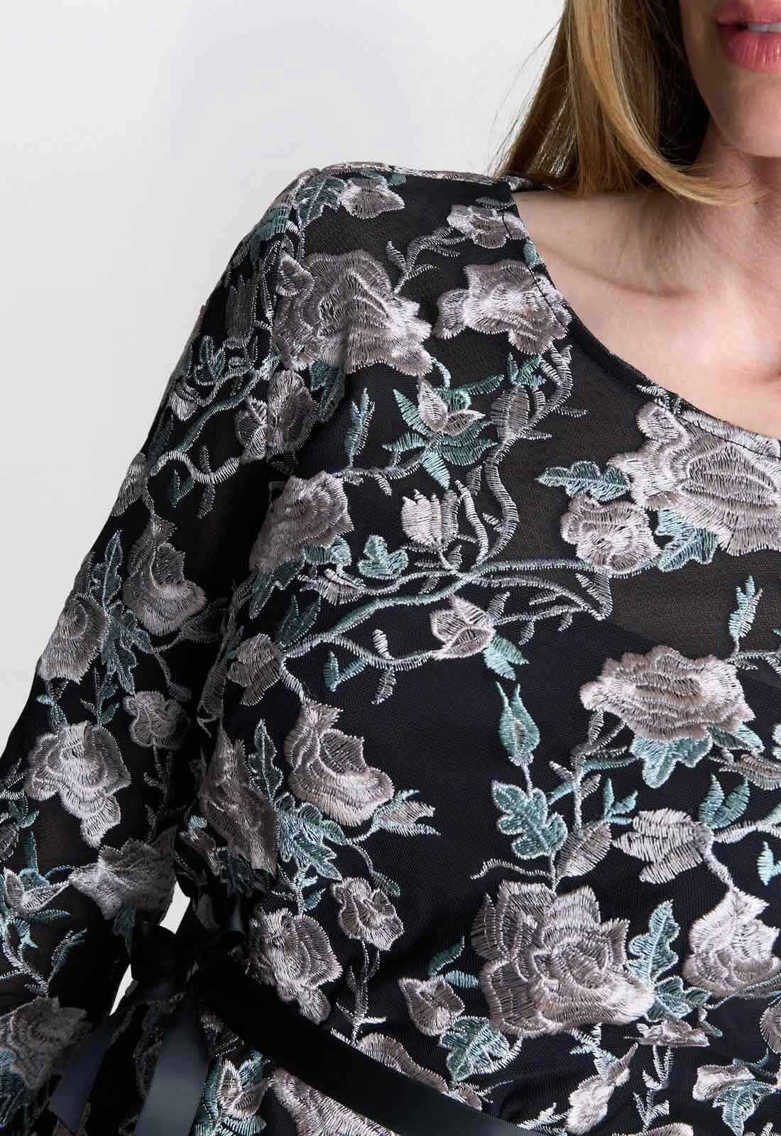 Gina Bacconi Black / Pink Brandy Embroidered Blouse With Tie Belt - Image 4