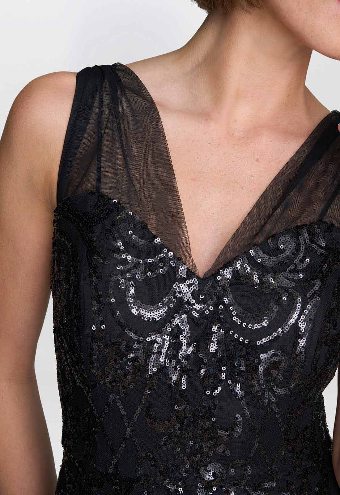 Gina Bacconi Black Tamsin Sleeveless Sequin Maxi Dress - Image 2