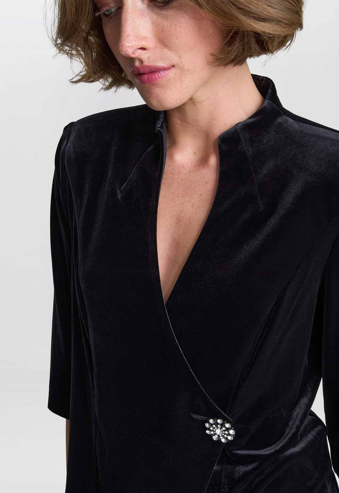 Gina Bacconi Black Tayla Velvet Wrap Blouse - Image 3